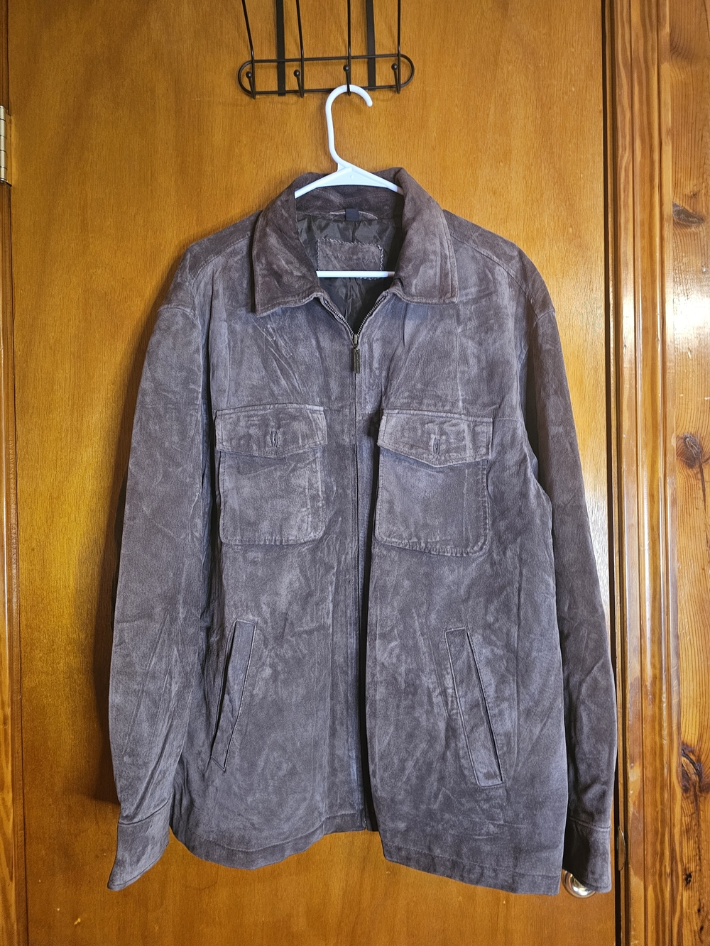 Men's Suede Zip Bomber Jacket in Dark Brown